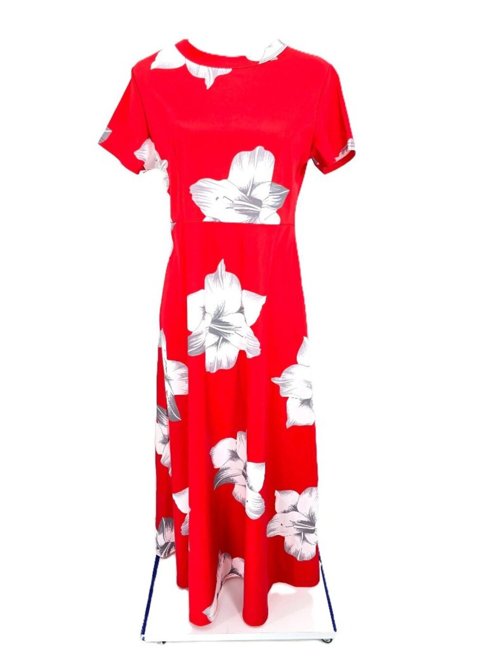 NWT Women's White Red Rose Floral Boho Maxi Dress Size S/M